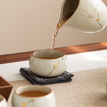 Ceașcă de ceai Huang Ru kiln – stil chinezesc, set premium Kung Fu pentru ceai, ceșcă de ceai din porțelan, ceșcă de degustare, ceramică cu glazură crackle