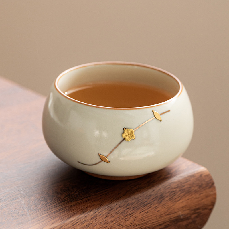 Ceașcă de ceai Huang Ru kiln – stil chinezesc, set premium Kung Fu pentru ceai, ceșcă de ceai din porțelan, ceșcă de degustare, ceramică cu glazură crackle