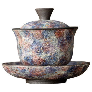 Vas ceramic pentru ceai cu capac, în stil retro, pentru uz casnic, ideal pentru infuzarea ceaiului, cu detalii aurii
