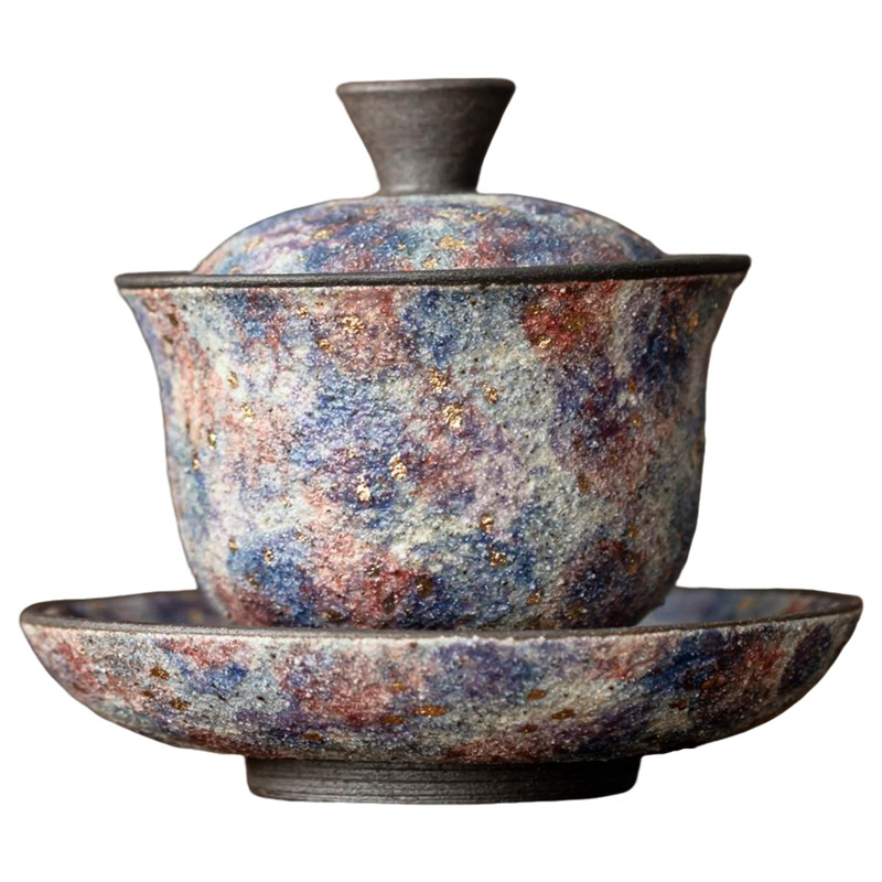 Vas ceramic pentru ceai cu capac, în stil retro, pentru uz casnic, ideal pentru infuzarea ceaiului, cu detalii aurii