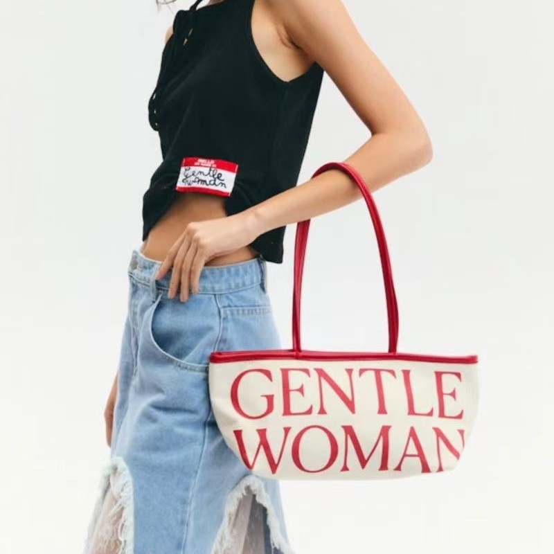 GentleWoman modna platnena torba s kontrastnim slovima, 2025 proljeće, torba za rame za mamu