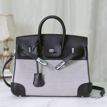 Ženska Platinum torba od prave kože i platna, s remenom za rame i crossbody, Napa koža, retro platno