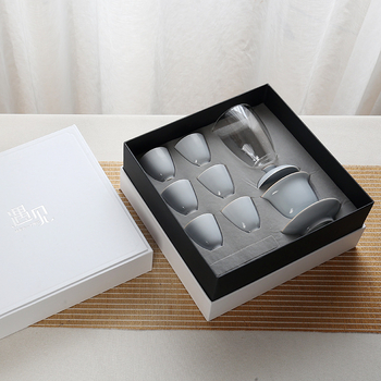 Shang Xuan Yiwen Set ceai din porțelan alb glazurat cu capac – cești de ceai, design modern minimalist, cutie cadou, personalizare logo