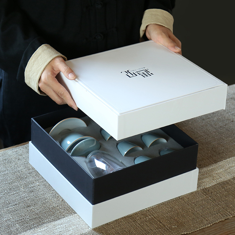 Shang Xuan Yiwen Set ceai din porțelan alb glazurat cu capac – cești de ceai, design modern minimalist, cutie cadou, personalizare logo