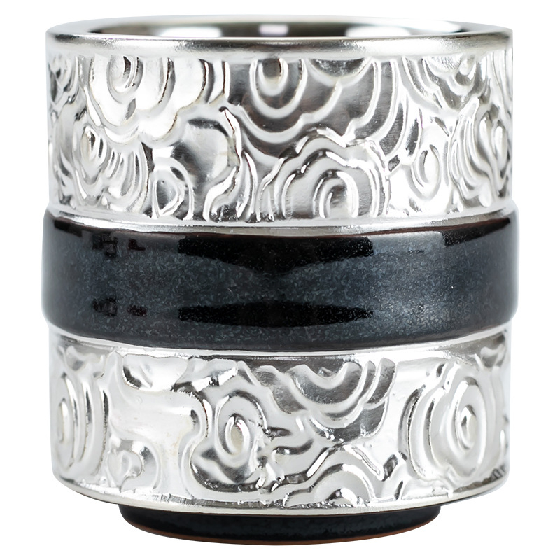 Set cadou de ceai Tangsong: ceașcă de ceai ceramică cu accente argint 999 și ceainic – cutie cadou