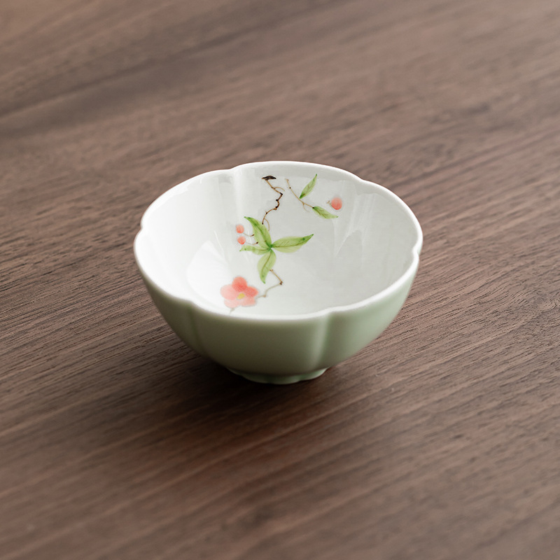 Ceșă de ceai ceramică pictată manual, cu floare de litchi, sub glazură