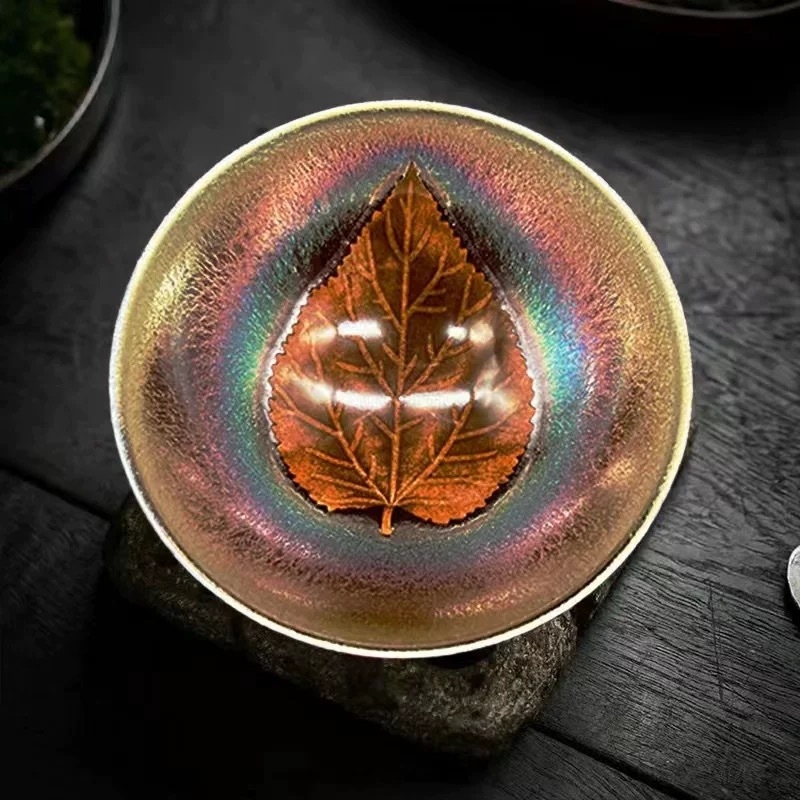 Ceașcă de ceai Jianzhan cu model Zijin Wood-Leaf, gură îngustă, ceramică Kung Fu