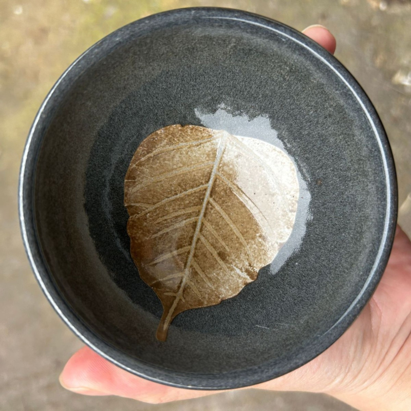 Ceașcă de ceai Jianzhan cu model Zijin Wood-Leaf, gură îngustă, ceramică Kung Fu