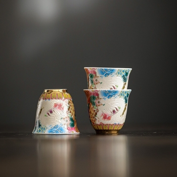 Qihuan ceașcă de ceai ceramică, motiv dragon și phoenix, stil palat, porție unică