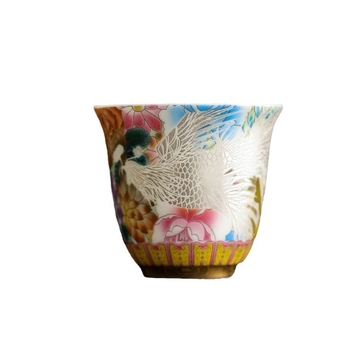 Qihuan ceașcă de ceai ceramică, motiv dragon și phoenix, stil palat, porție unică