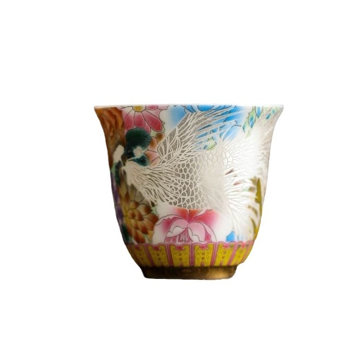Qihuan ceașcă de ceai ceramică, motiv dragon și phoenix, stil palat, porție unică