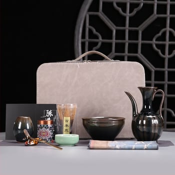 Set japonez Jianzhan pentru matcha, cu perie din bambus și boluri pentru ceremonia ceaiului