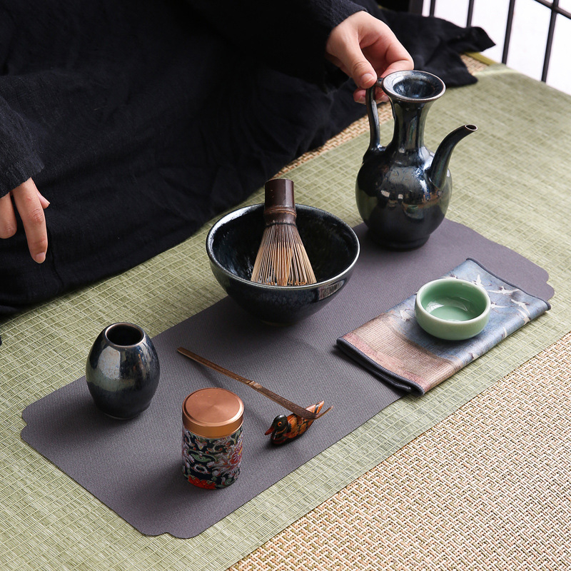 Set japonez Jianzhan pentru matcha, cu perie din bambus și boluri pentru ceremonia ceaiului