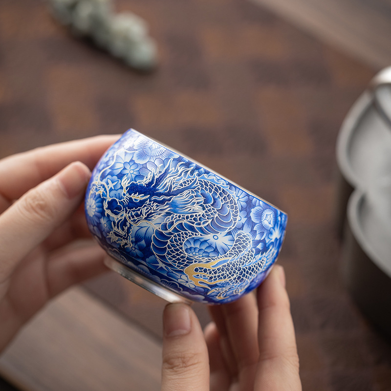 Ceainic Dragon și Phoenix Maestru, ceramică artizanală, ceai Kung Fu, culoare argintie 999