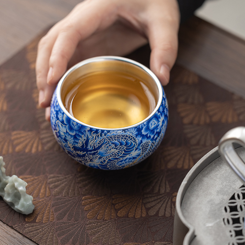 Ceainic Dragon și Phoenix Maestru, ceramică artizanală, ceai Kung Fu, culoare argintie 999