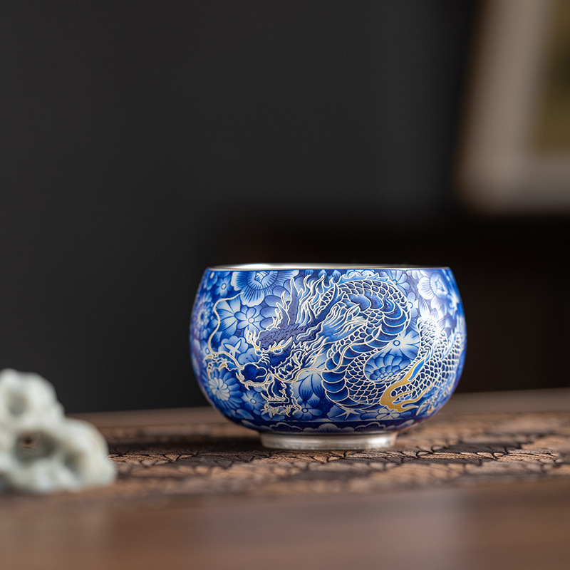 Ceainic Dragon și Phoenix Maestru, ceramică artizanală, ceai Kung Fu, culoare argintie 999
