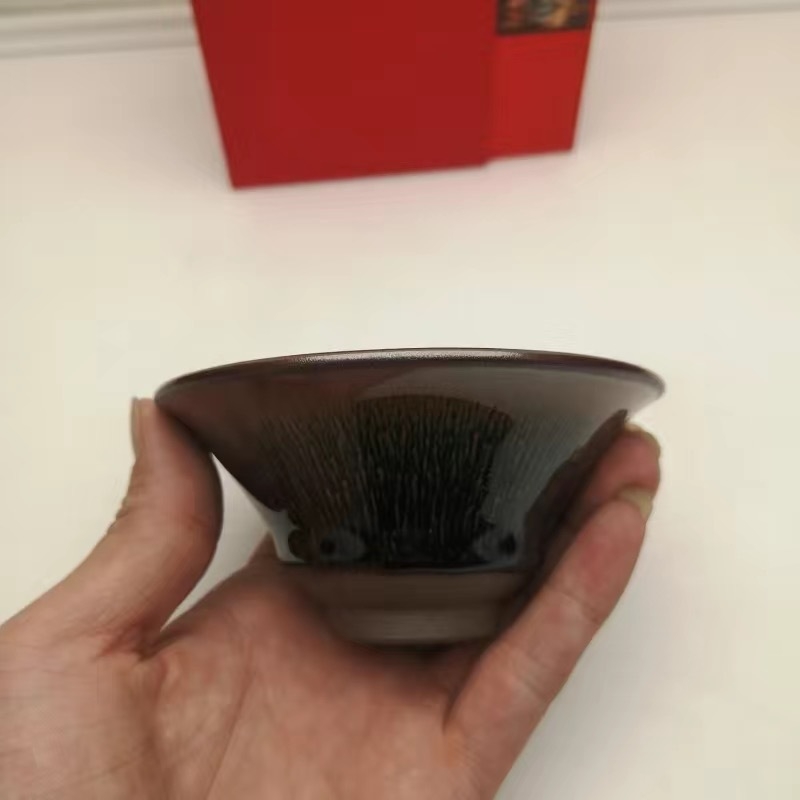 Ceașcă de ceai cu design din păr de iepure, ceașcă ceramică conică, ceașcă de ceai cu glazură minerală originală, mărime medie, set de ceai premium