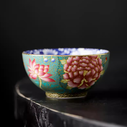 Ceșcuță de ceai din porțelan emailat albastru și alb pentru degustare, ceașcă individuală, design floral vintage