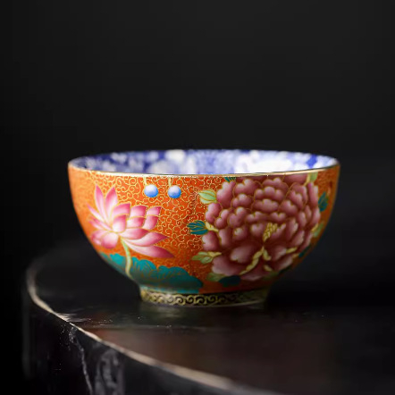 Ceșcuță de ceai din porțelan emailat albastru și alb pentru degustare, ceașcă individuală, design floral vintage