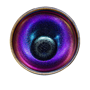 Ceașcă de ceai Jian Zhan, lucrată manual, purpurie, cu glazură multicoloră de kiln
