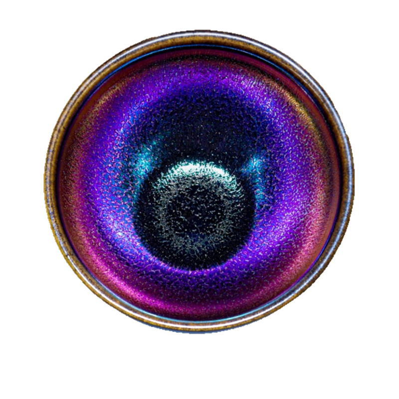 Ceașcă de ceai Jian Zhan, lucrată manual, purpurie, cu glazură multicoloră de kiln
