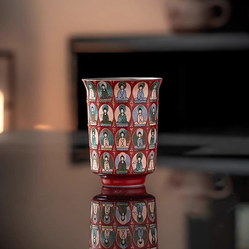 Cească ceramică Dunhuang Thousand Buddha – pentru uz personal, ceașcă unică, set de ceai Kung Fu, stil chinezesc