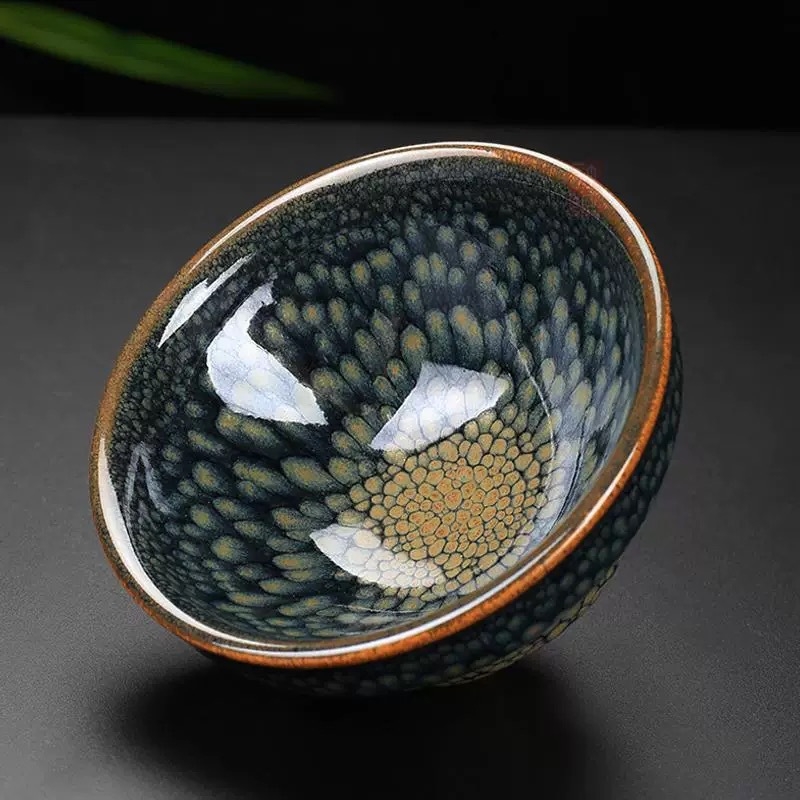 ceașcă de ceai Jianzhan «Green Partridge», ceramică de înaltă calitate pentru uz personal, gură îngustă