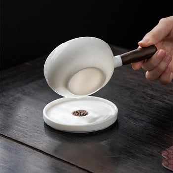 Filtru de ceai din porțelan jade-alb de înaltă calitate, cu mâner lateral din lemn, filtru integrat, set ceramic chinezesc tradițional de ceai