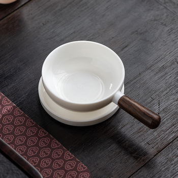 Filtru de ceai din porțelan jade-alb de înaltă calitate, cu mâner lateral din lemn, filtru integrat, set ceramic chinezesc tradițional de ceai