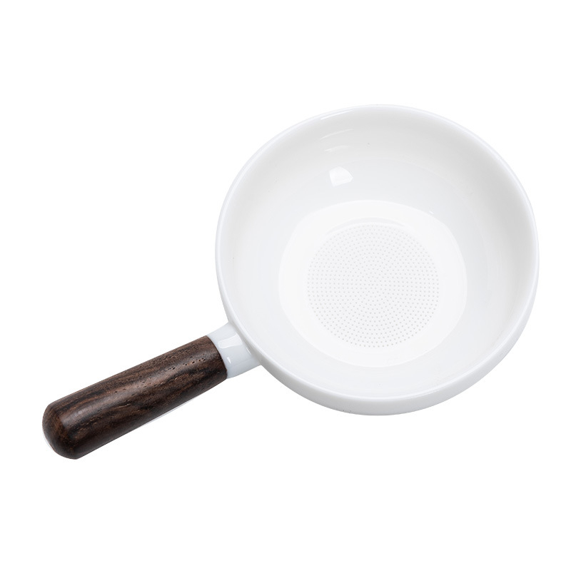 Filtru de ceai din porțelan jade-alb de înaltă calitate, cu mâner lateral din lemn, filtru integrat, set ceramic chinezesc tradițional de ceai