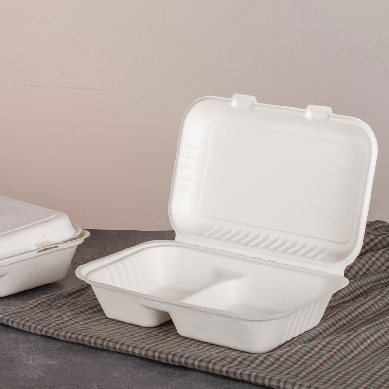 Cutie biodegradabilă pentru prânz din pulpă de trestie de zahăr – recipient dreptunghiular, de unică folosință pentru take-out