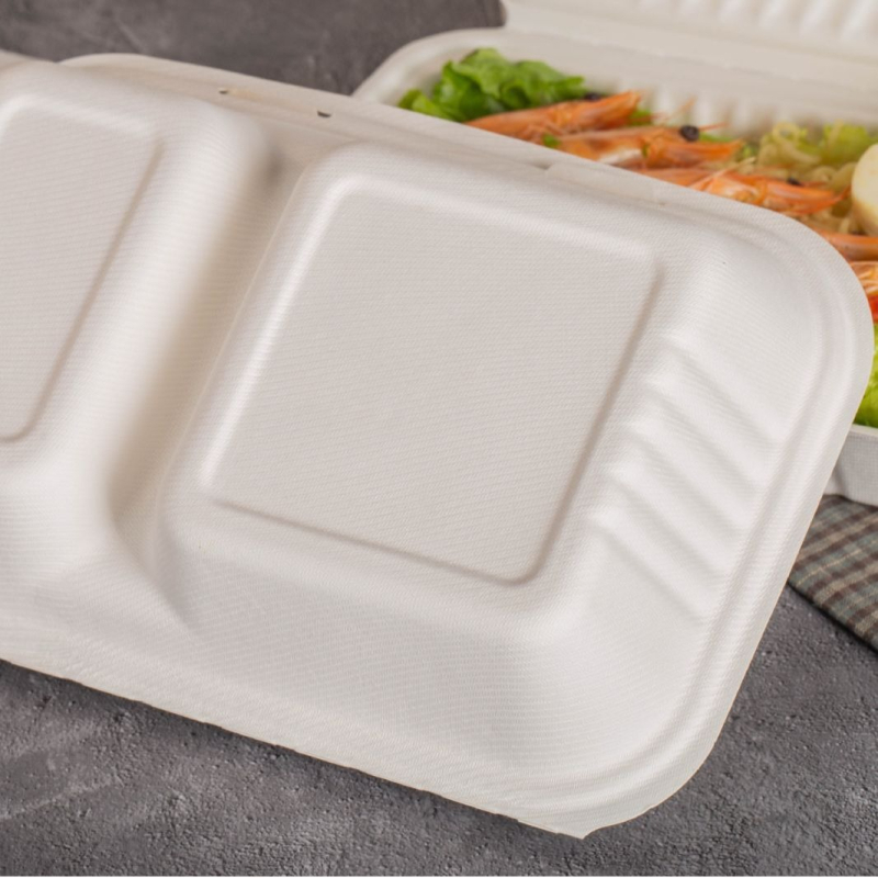 Cutie biodegradabilă pentru prânz din pulpă de trestie de zahăr – recipient dreptunghiular, de unică folosință pentru take-out