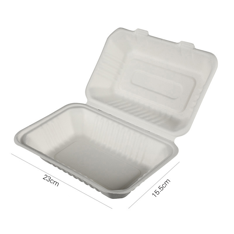 Cutie biodegradabilă pentru prânz din pulpă de trestie de zahăr – recipient dreptunghiular, de unică folosință pentru take-out