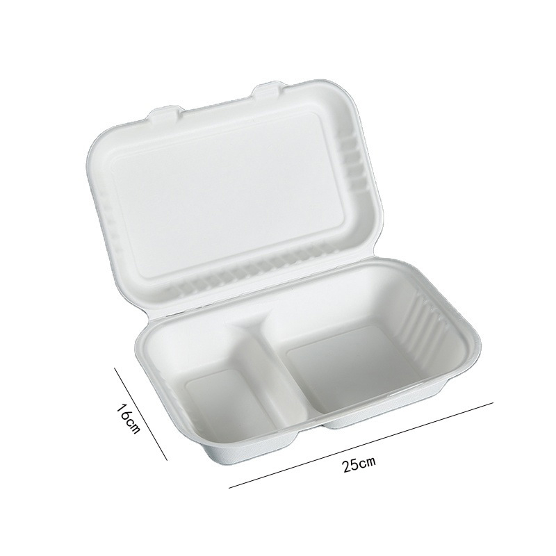 Cutie biodegradabilă pentru prânz din pulpă de trestie de zahăr – recipient dreptunghiular, de unică folosință pentru take-out