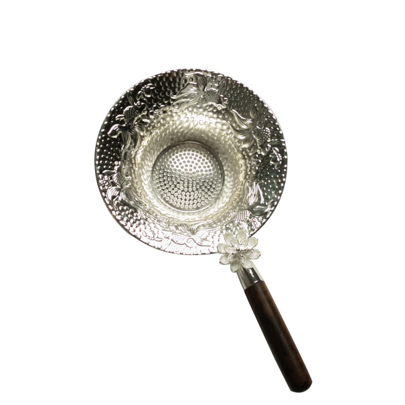 Filtru de ceai, motif koi, formă de lotus 3D, aliaj, accente din lemn