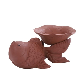 Filtru de ceai din argilă purpurie cu koi, filtru integrat pentru setul de ceai Kung Fu și ornament decorativ pentru ceai
