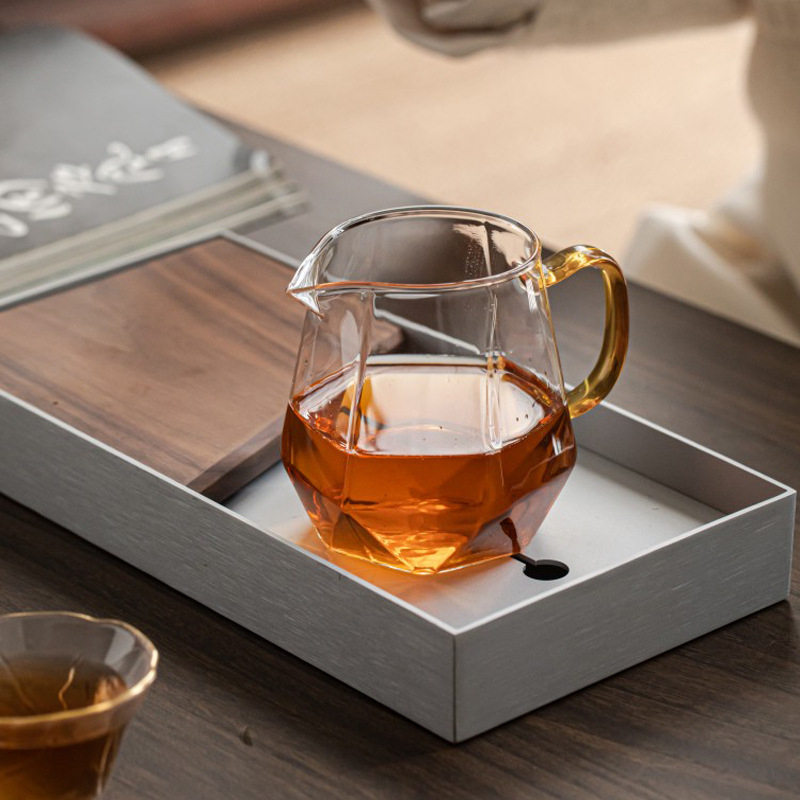 Set Gongfu de ceai din sticlă, rezistent la temperaturi, transparent, cu distribuitor de ceai și separator de apă