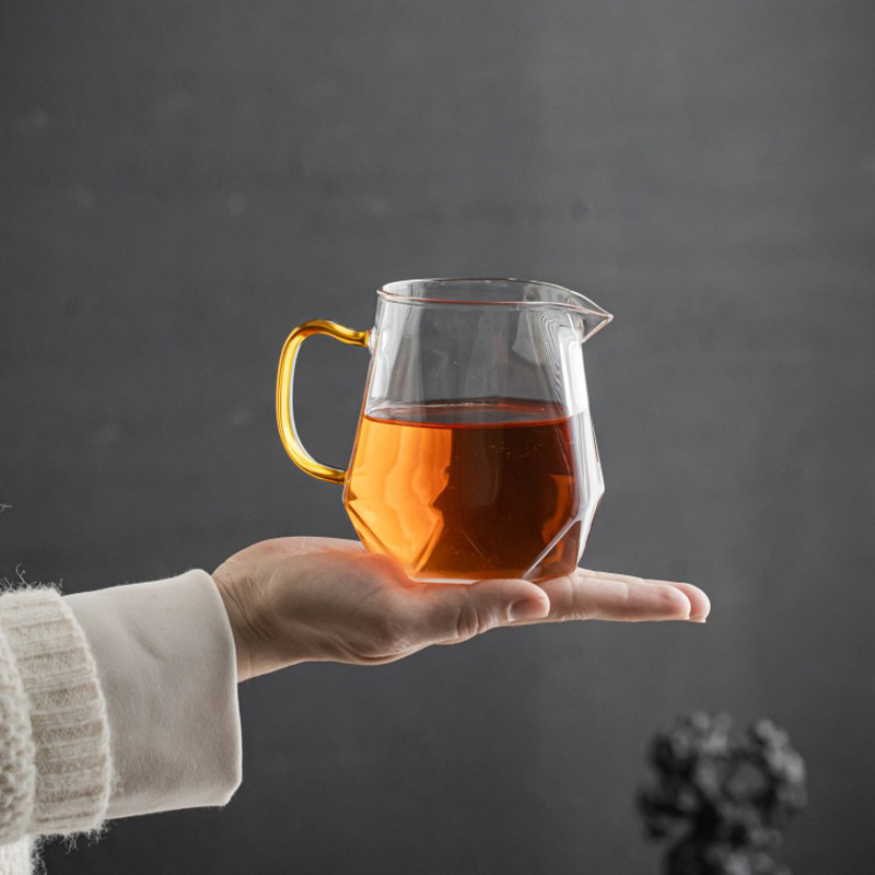 Set Gongfu de ceai din sticlă, rezistent la temperaturi, transparent, cu distribuitor de ceai și separator de apă