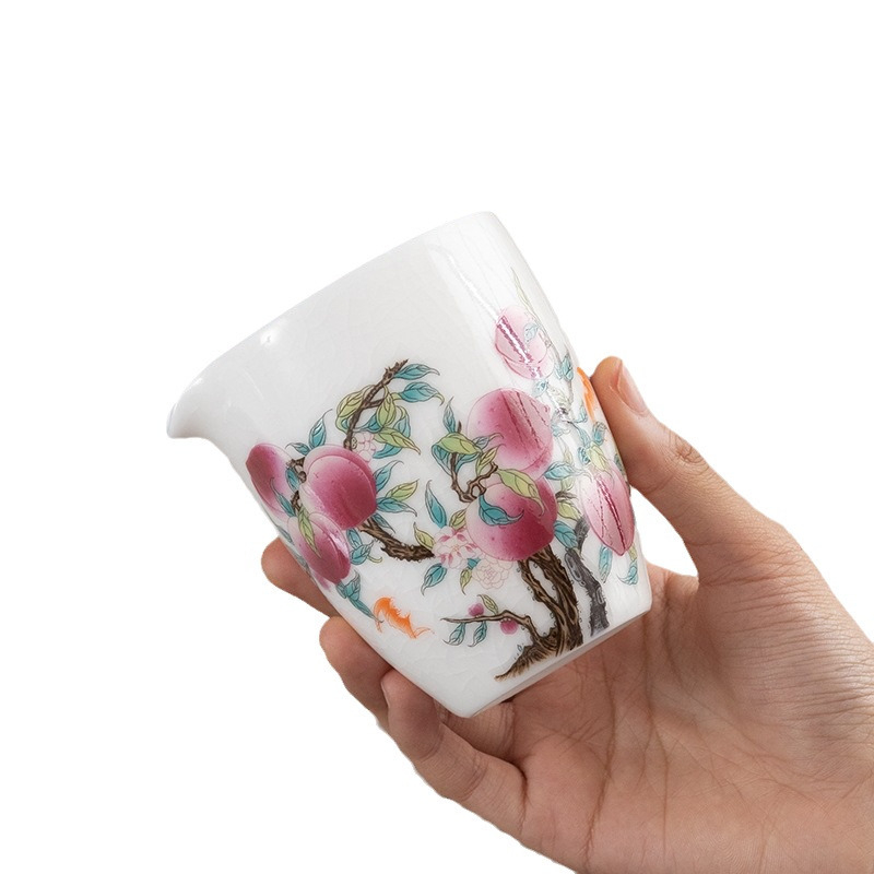 Cană de ceai ceramică cu design Nine Peach, glazură crăpată, pentru ceremonia Gongfu