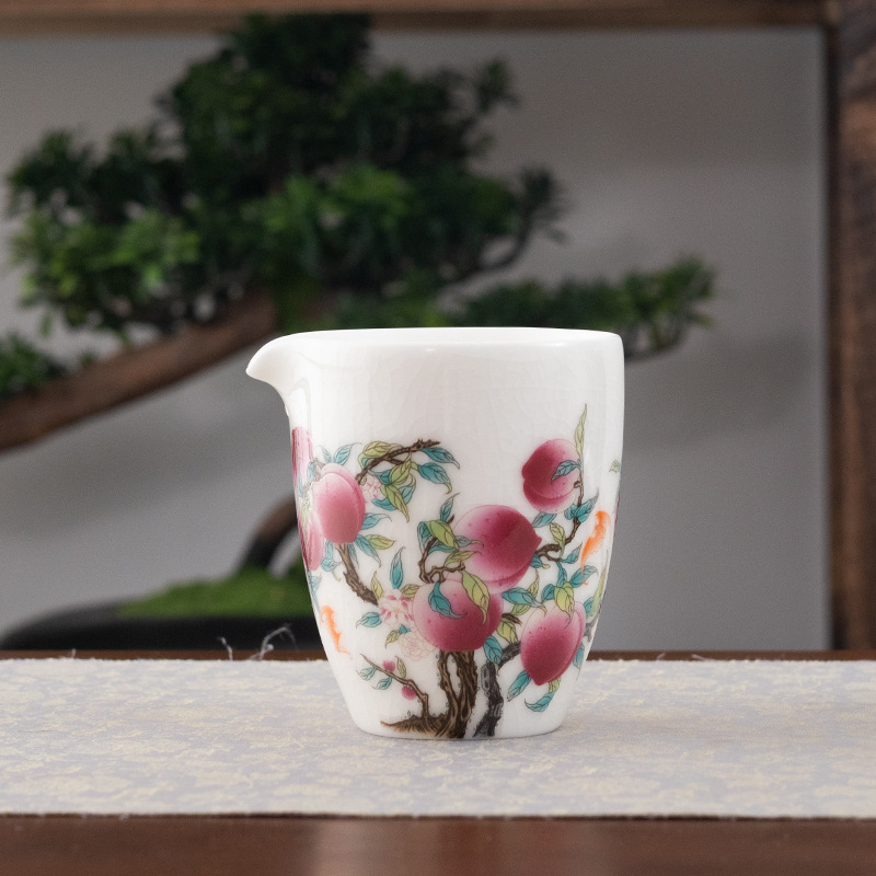 Cană de ceai ceramică cu design Nine Peach, glazură crăpată, pentru ceremonia Gongfu