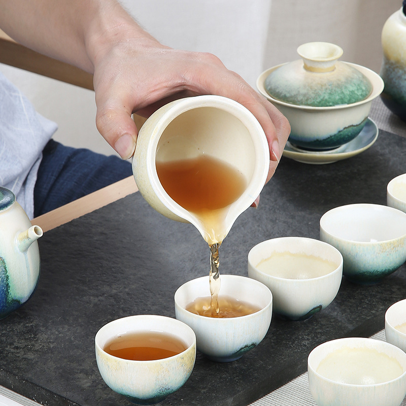 Set de ceai ceramic în stil japonez, cu filtr, set Kung Fu pentru ceai, cană pentru împărțire ceai, design retro luxos