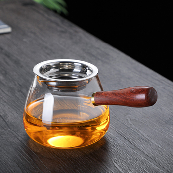 Set de ceai din sticlă borosilică cu mâner din lemn și filtru integrat — rezistent la căldură