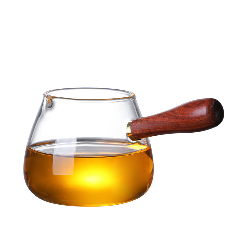 Set de ceai din sticlă borosilică cu mâner din lemn și filtru integrat — rezistent la căldură