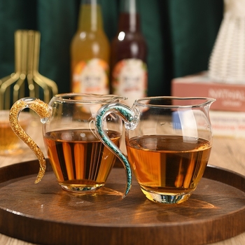 Sticlă borosilicat de înaltă rezistență pentru ceai Gongfu, set cu separare ceai-apă, mâner turcoaz