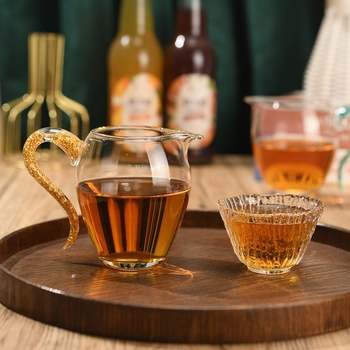 Sticlă borosilicat de înaltă rezistență pentru ceai Gongfu, set cu separare ceai-apă, mâner turcoaz