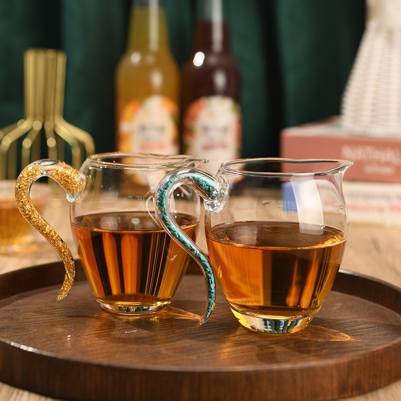 Sticlă borosilicat de înaltă rezistență pentru ceai Gongfu, set cu separare ceai-apă, mâner turcoaz
