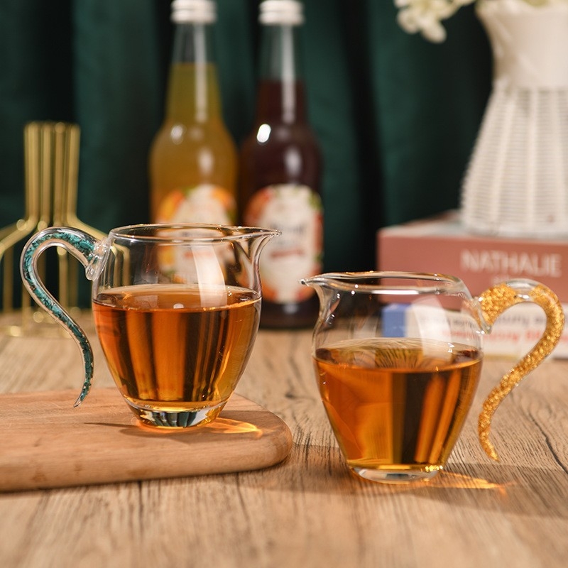 Sticlă borosilicat de înaltă rezistență pentru ceai Gongfu, set cu separare ceai-apă, mâner turcoaz