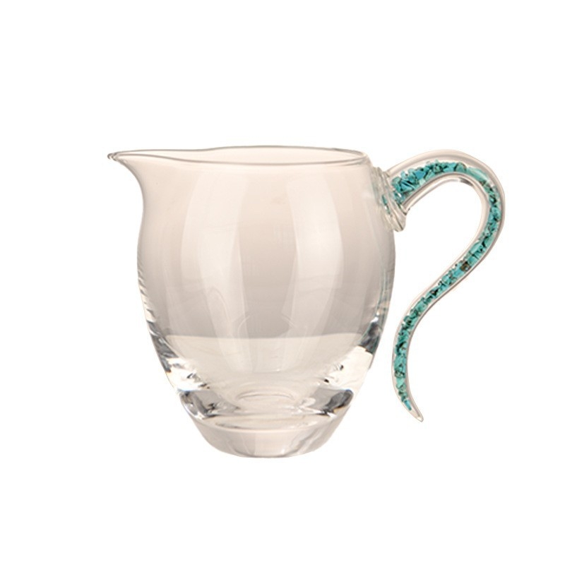 Sticlă borosilicat de înaltă rezistență pentru ceai Gongfu, set cu separare ceai-apă, mâner turcoaz