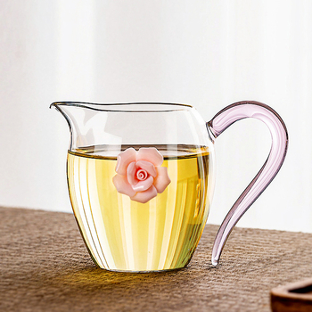 Ceașcă de ceai din sticlă borosilicată, design cu roză, divizor de ceai transparent, set Gongfu și accesorii pentru ceremonia ceaiului