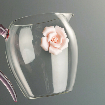 Ceașcă de ceai din sticlă borosilicată, design cu roză, divizor de ceai transparent, set Gongfu și accesorii pentru ceremonia ceaiului